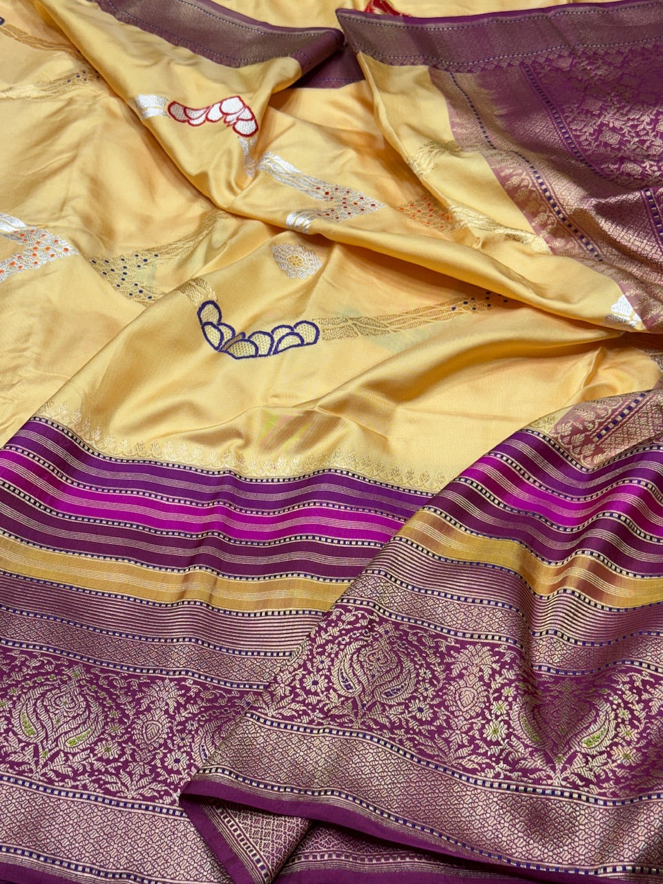 Lemon Yellow Handwoven Ektara Pure Silk Saree