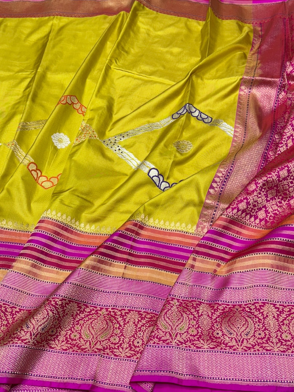 Mehndi Yellow Handwoven Ektara Pure Silk Saree