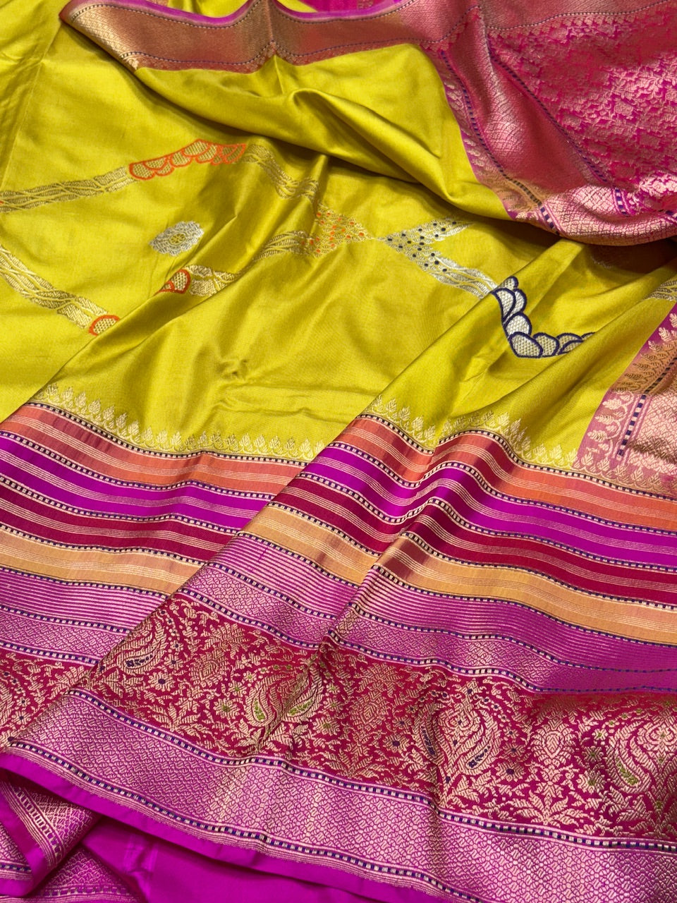 Mehndi Yellow Handwoven Ektara Pure Silk Saree