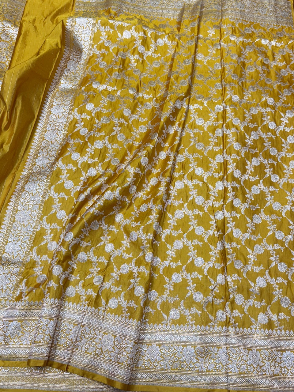 Yellow Handwoven Vintage Pure Banarasi Satin Silk Saree