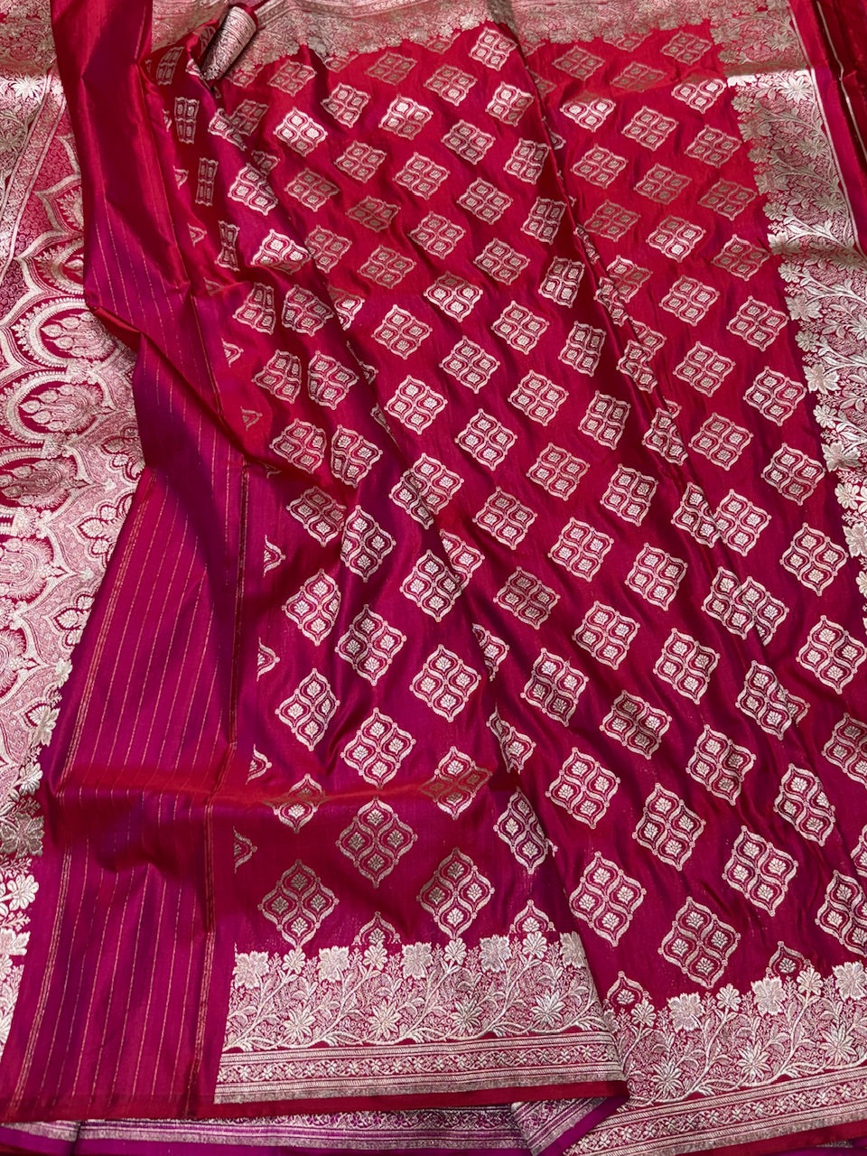 Red Handwoven Vintage Pure Banarasi Satin Silk Saree