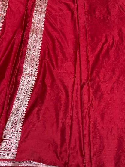 Red Handwoven Vintage Pure Banarasi Satin Silk Saree