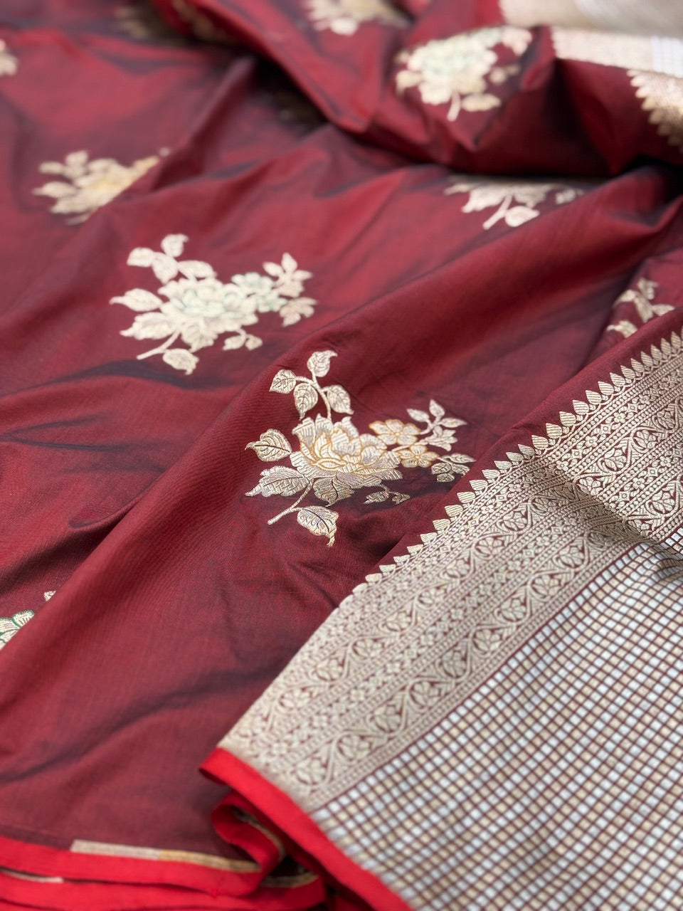 Maroon Minakari Pure Silk Saree