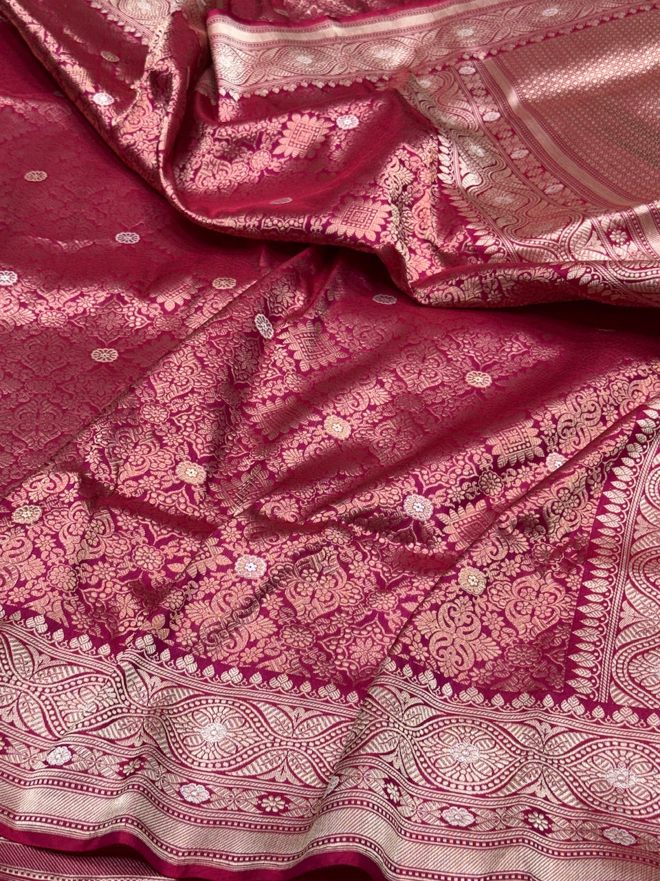 Rani Pink Handwoven Pure Silk Brocade Saree