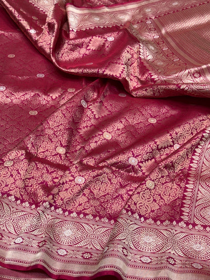 Rani Pink Handwoven Pure Silk Brocade Saree