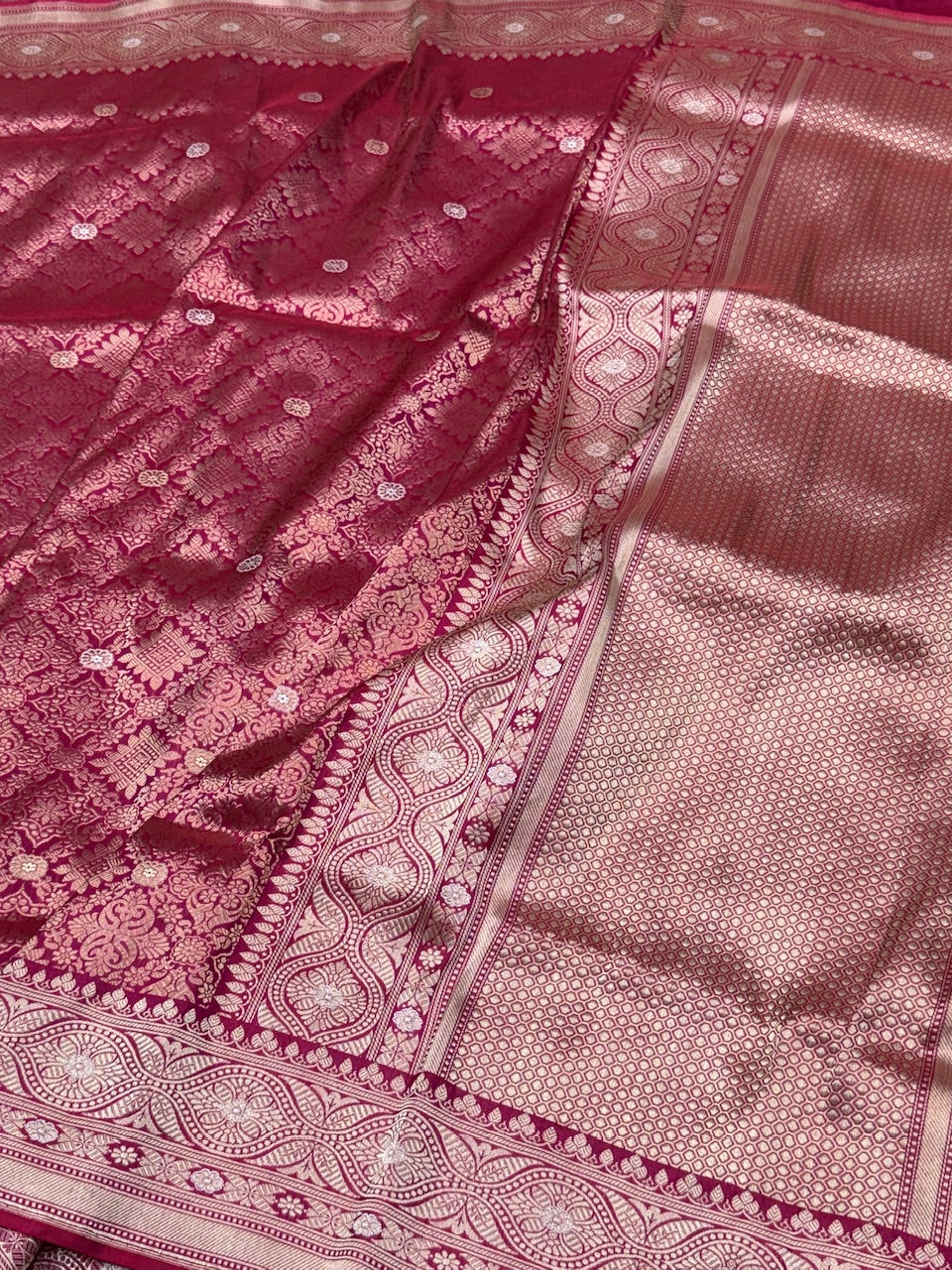 Rani Pink Handwoven Pure Silk Brocade Saree