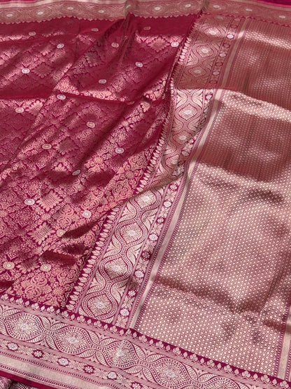 Rani Pink Handwoven Pure Silk Brocade Saree