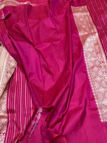 Rani Pink Handwoven Pure Silk Brocade Saree