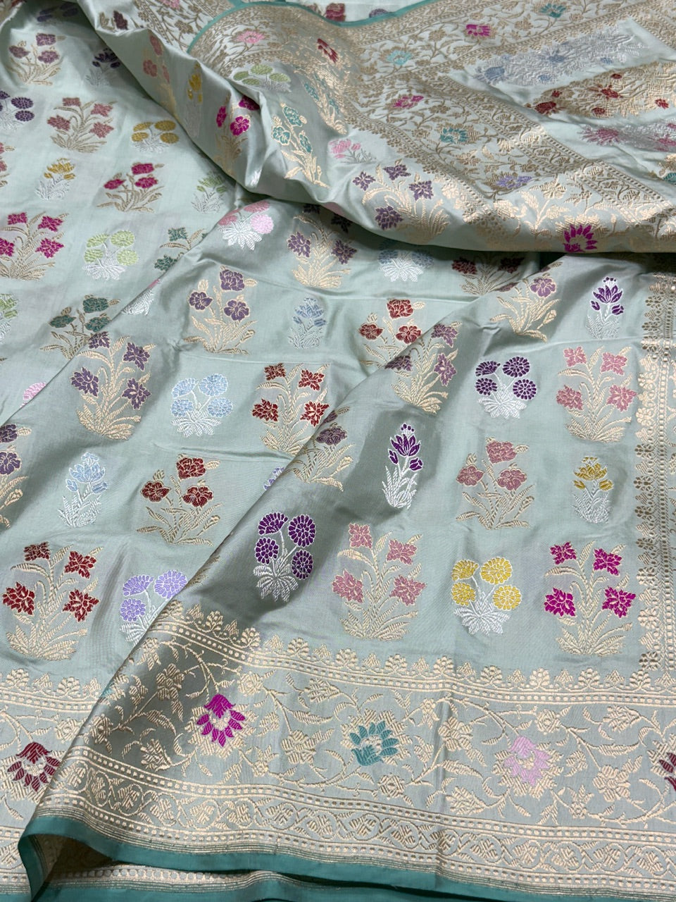 Powder Blue Handwoven Banarasi Pure Silk Saree