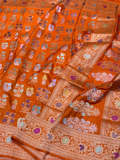 Orange Handwoven Banarasi Pure Silk Saree