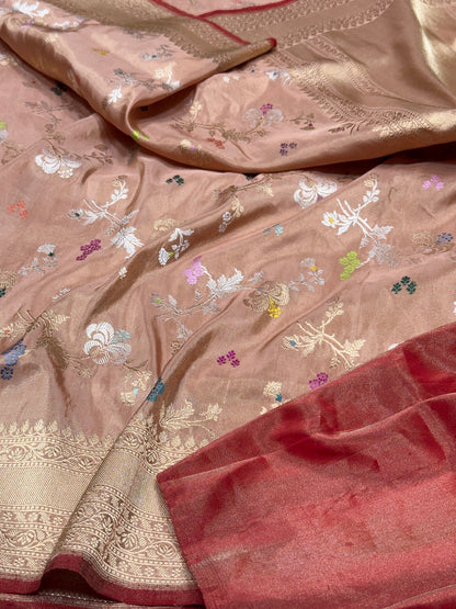 Peach Handwoven Pure Banarasi Tissue Silk Saree