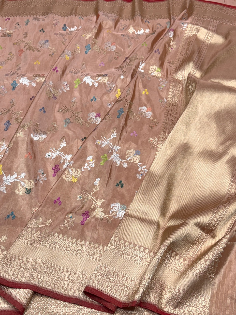 Peach Handwoven Pure Banarasi Tissue Silk Saree