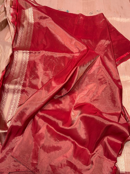 Peach Handwoven Pure Banarasi Tissue Silk Saree