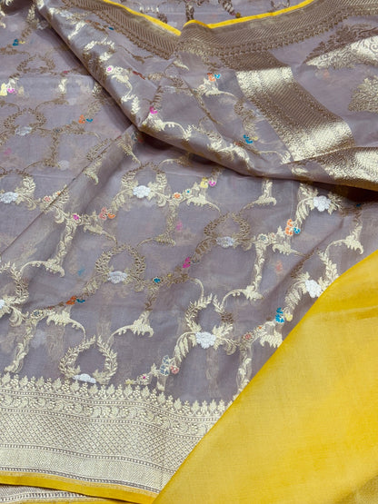 Mauve Handwoven Pure Banarasi Organza Saree
