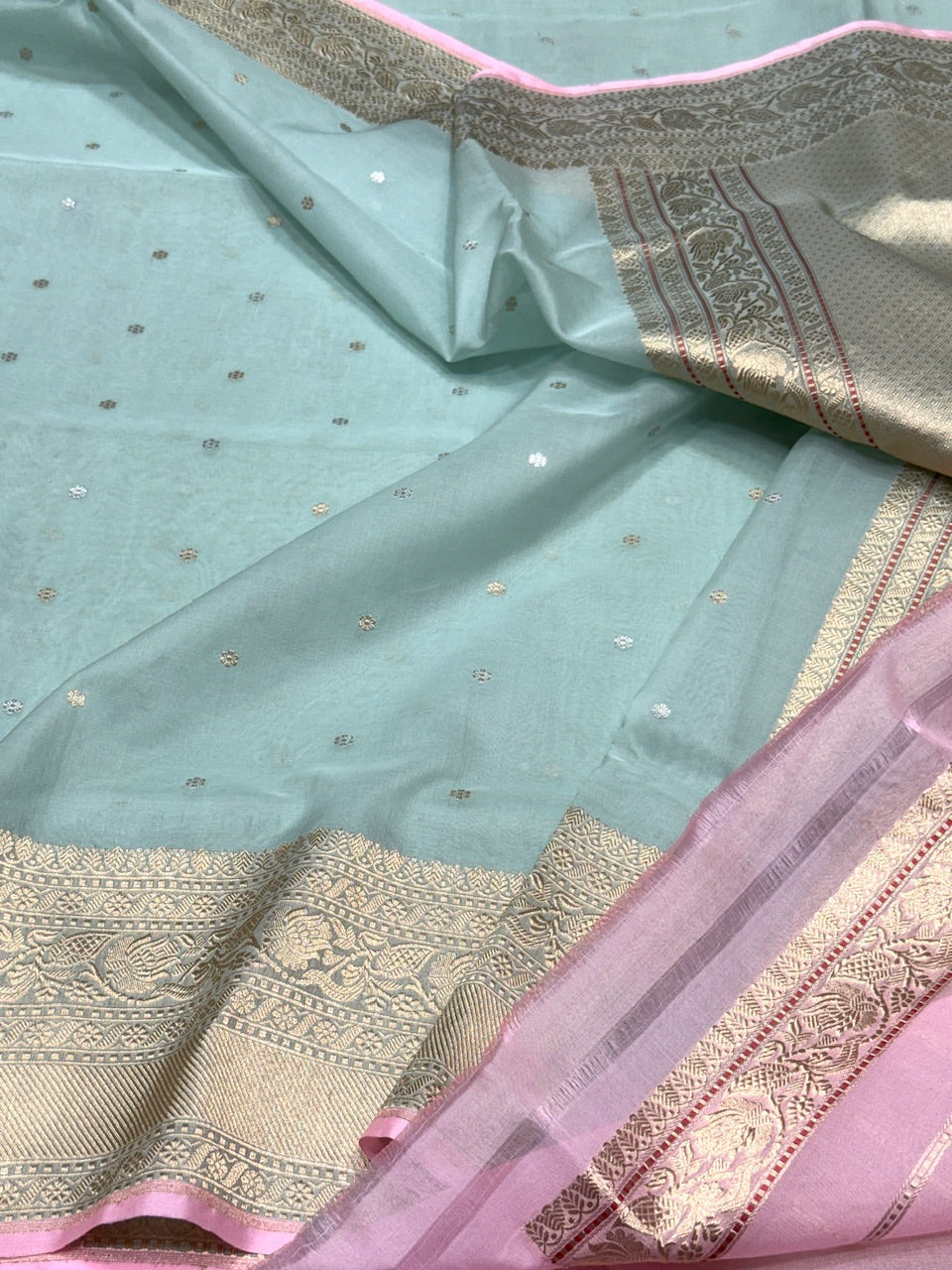 Ocean Blue Handwoven Pure Organza Saree