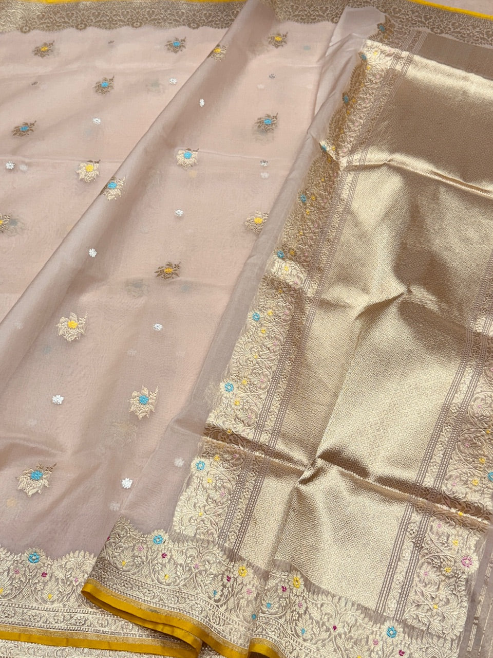 Peach Handwoven Pure Banarasi Organza Saree
