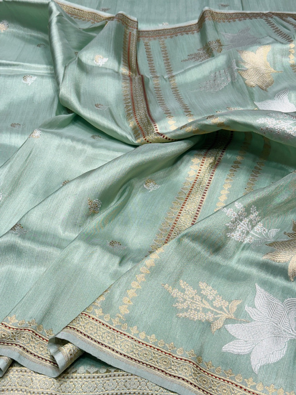 Sage Green Handwoven Pure Ektara Tissue Saree