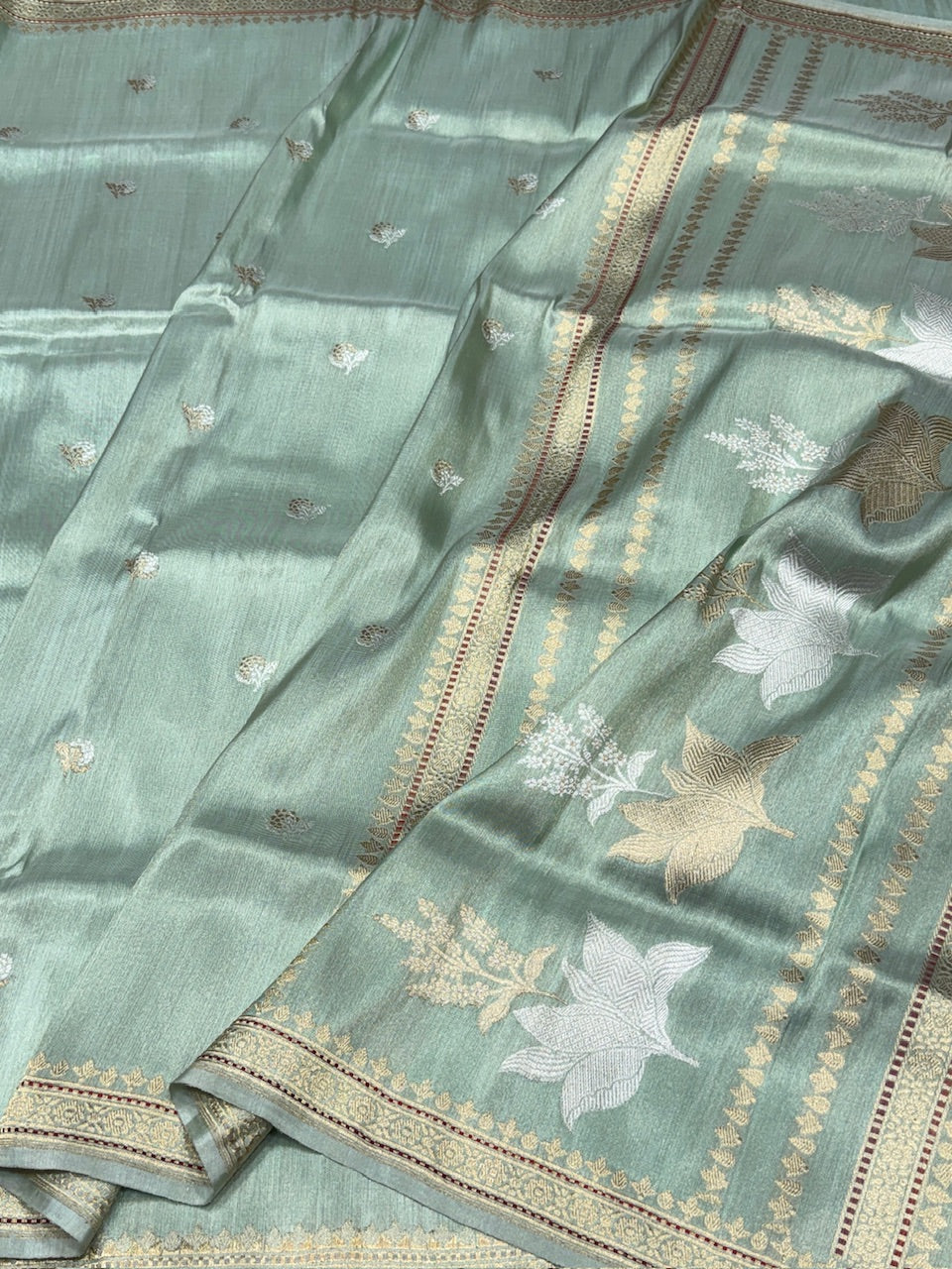 Sage Green Handwoven Pure Ektara Tissue Saree