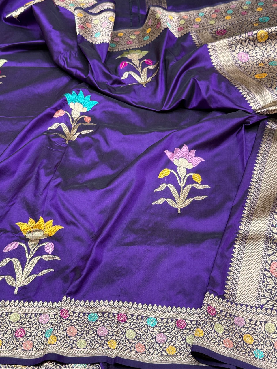 Purple Handwoven Pure Banarasi Silk Saree