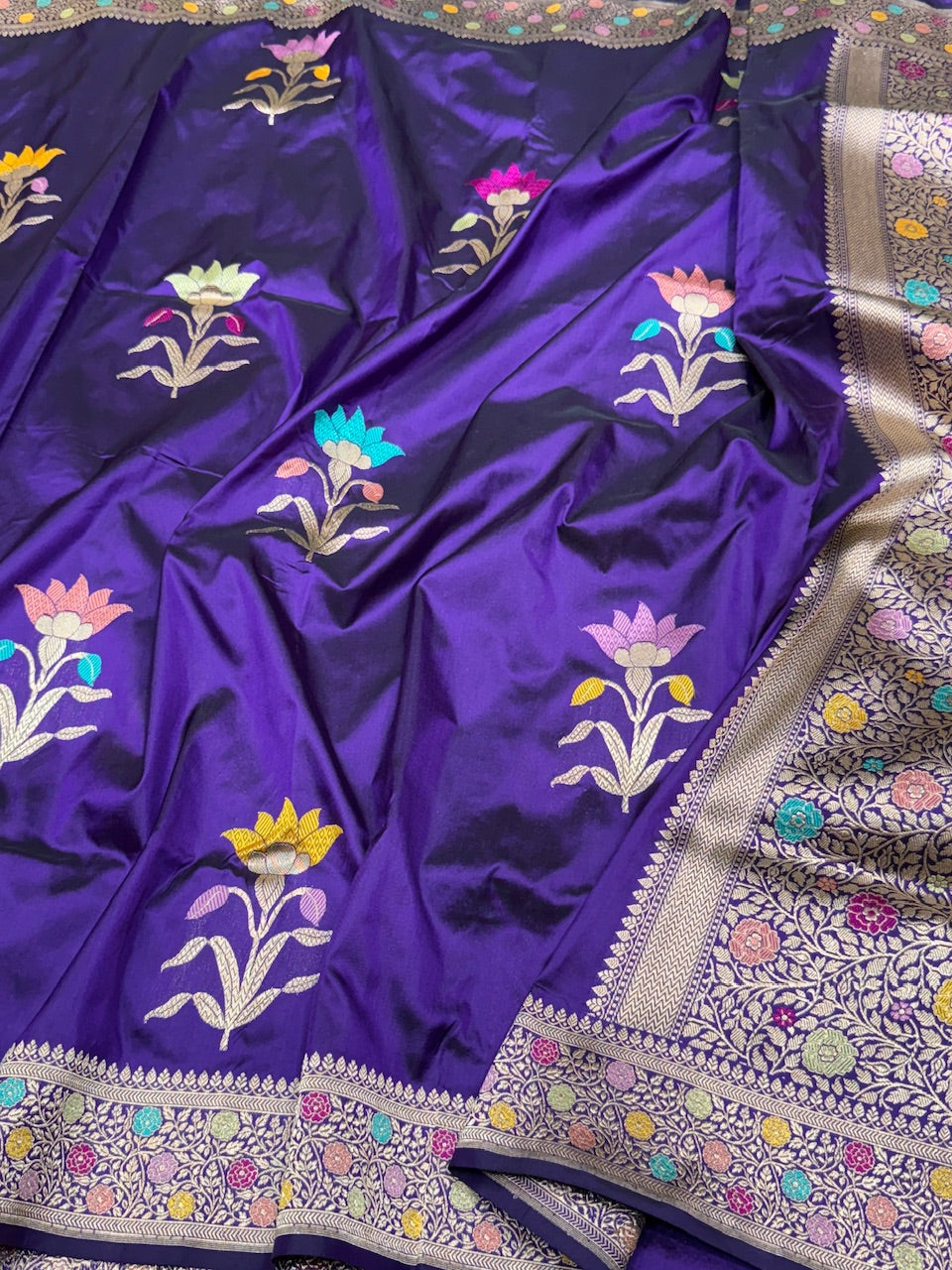 Purple Handwoven Pure Banarasi Silk Saree