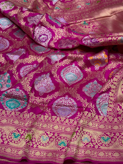 Rani Pink Handwoven Banarasi Pure Silk Saree