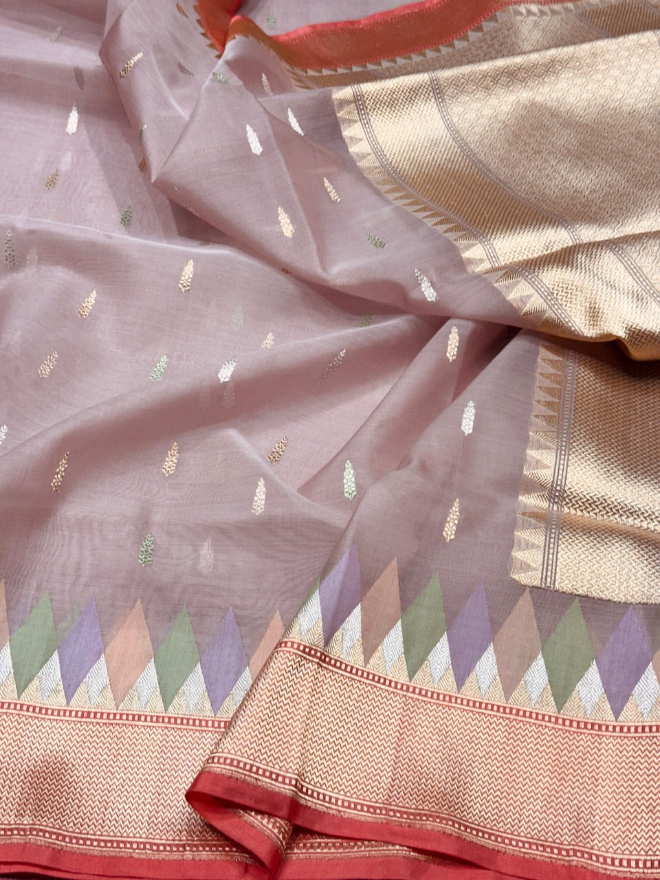 Peach Handwoven Pure Banarasi Organza Saree