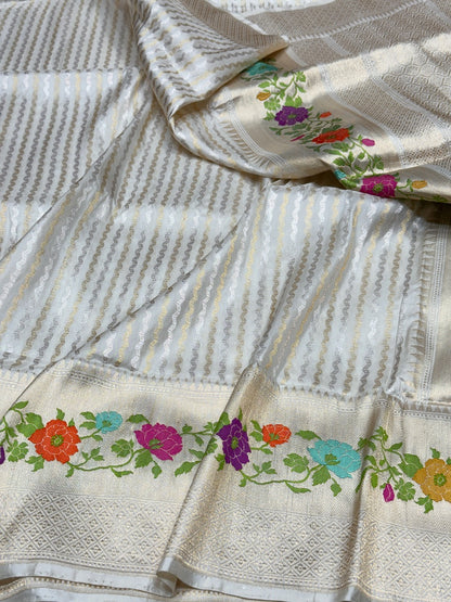 Ivory Handwoven Pure Banarasi Silk Saree