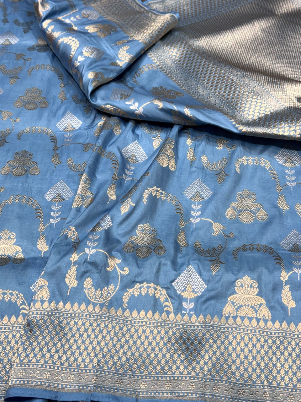 Sky Blue Sona Rupa Pure Silk Saree