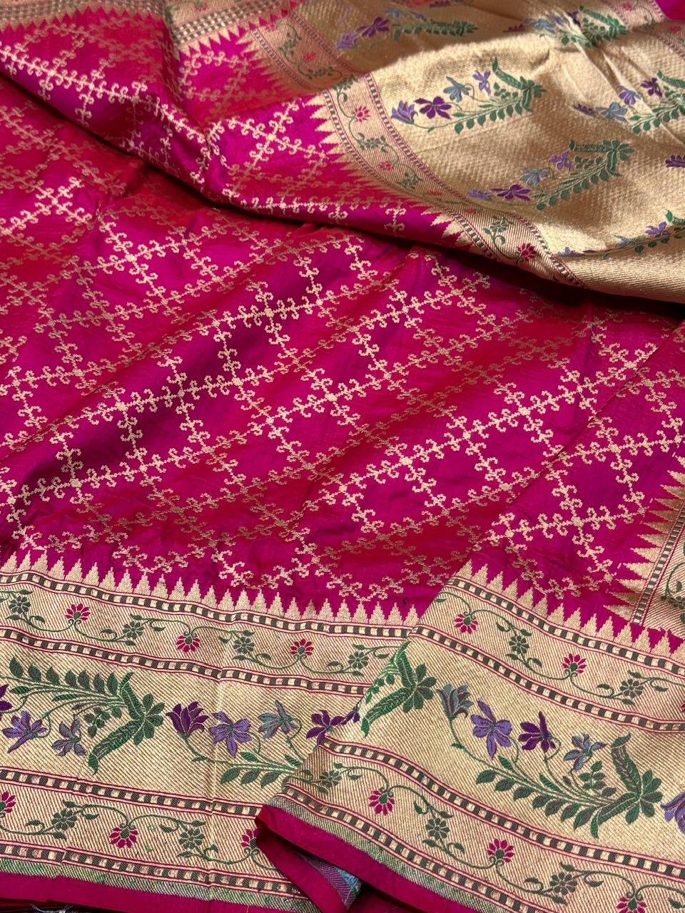 Rani Pink Minakari Paithni Border Pure Silk Saree