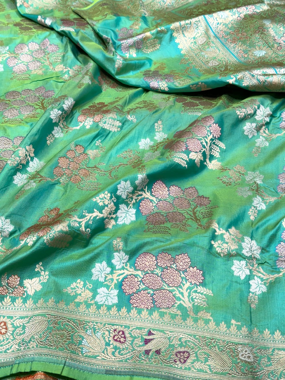 Sea Green Minakari Pure Silk Saree