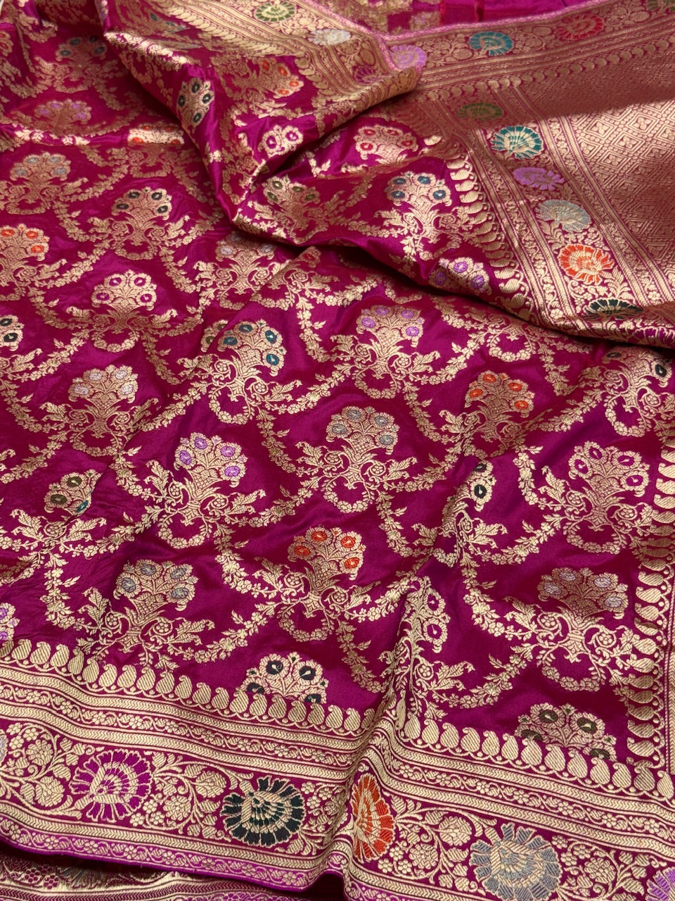 Rani Pink Handwoven Pure Banarasi Silk Saree