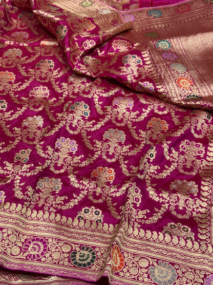 Rani Pink Handwoven Pure Banarasi Silk Saree