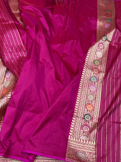 Rani Pink Handwoven Pure Banarasi Silk Saree