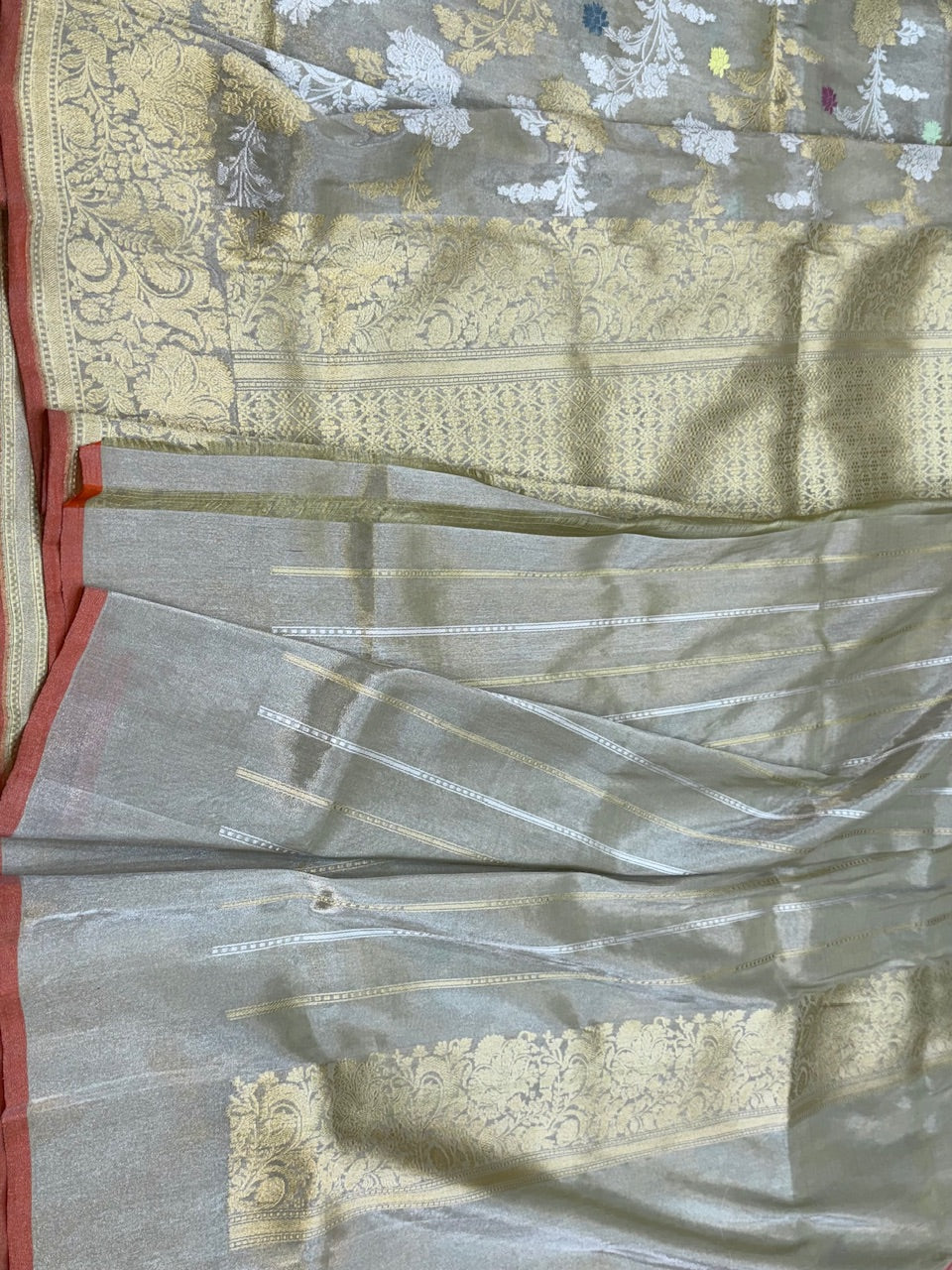 Ash Grey Handwoven Pure Tissue Saree