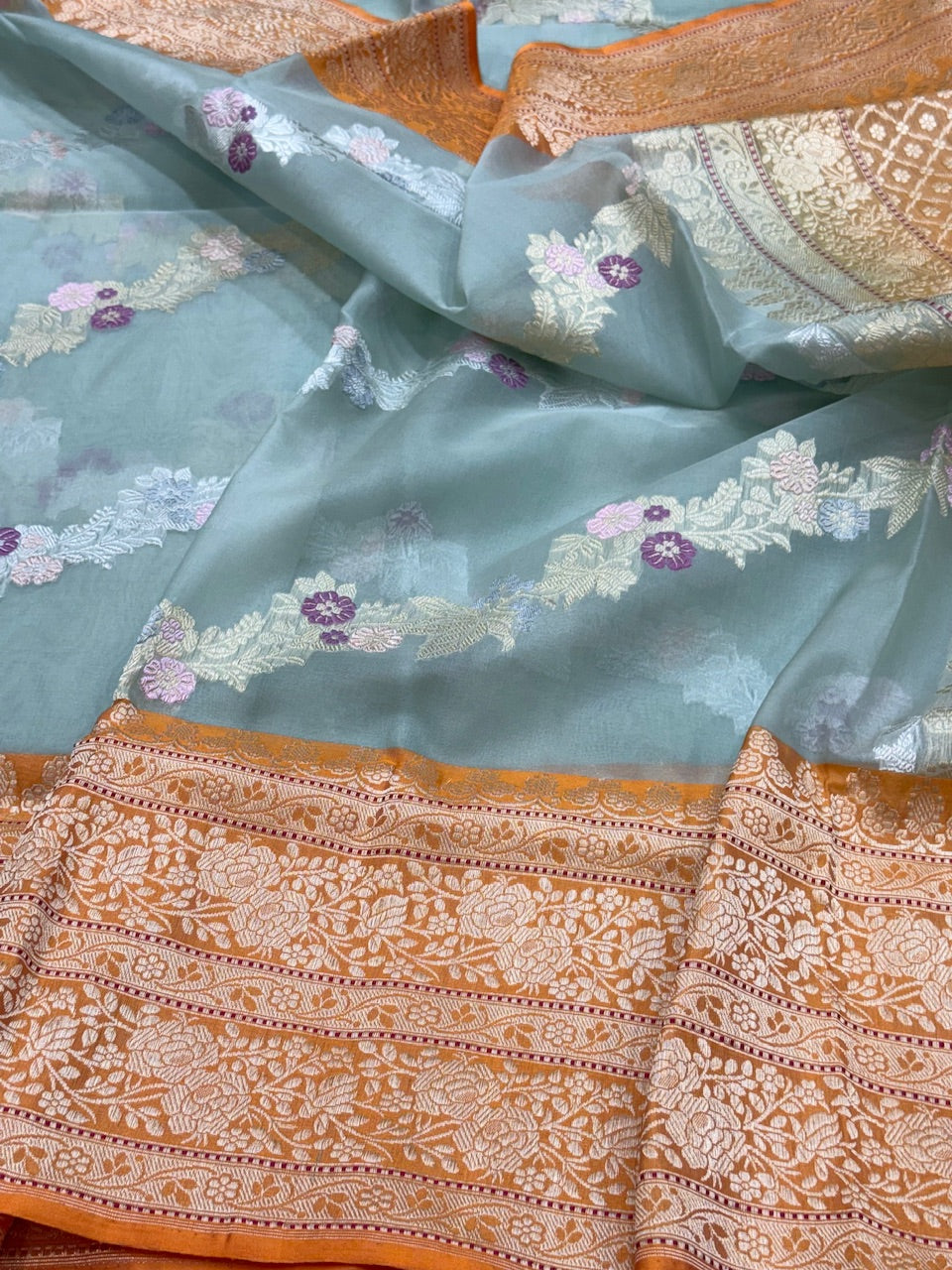 Ocean Blue Handwoven Pure Organza Saree