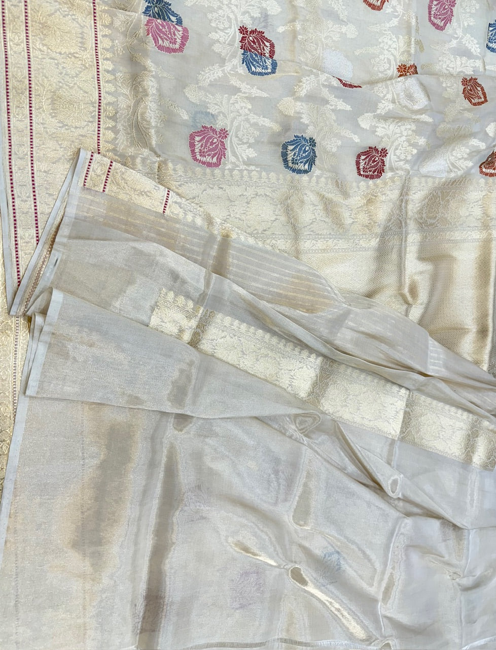 Ivory Handwoven Pure Banarasi Tissue Saree