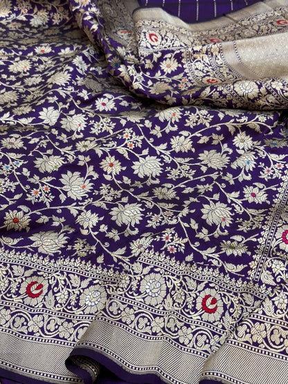 Purple Handwoven Pure Banarasi Silk Saree