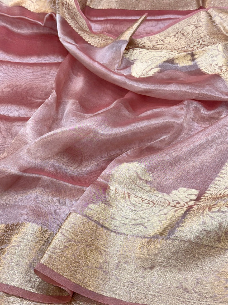 Mauve Pink Pure Tissue Saree