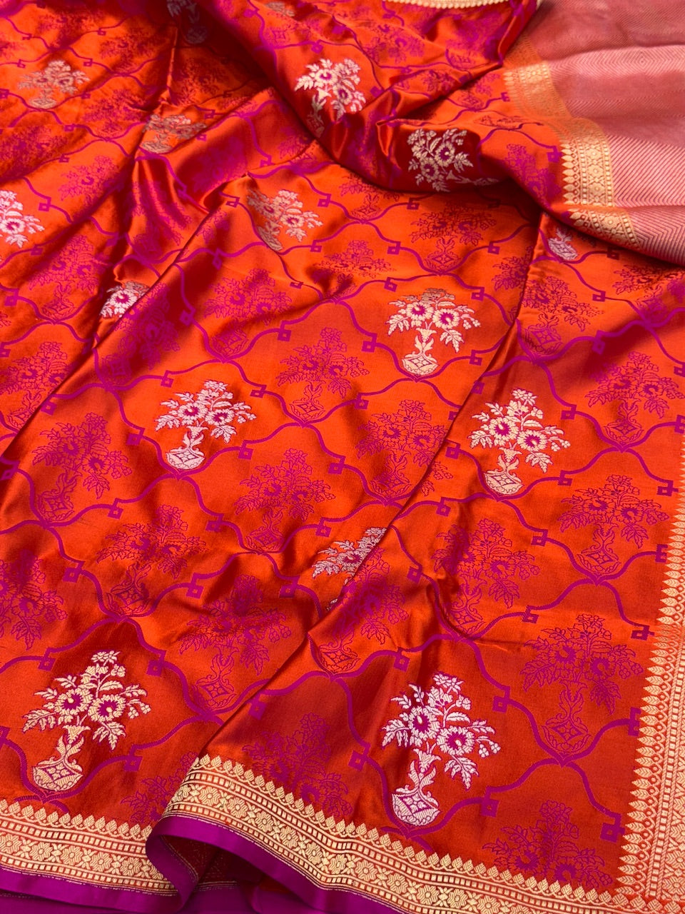 Handwoven Banarasi Satin Tanchoi Silk Saree