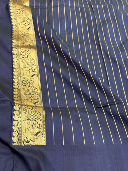 Navy Blue Handwoven Banarasi Pure Silk Saree