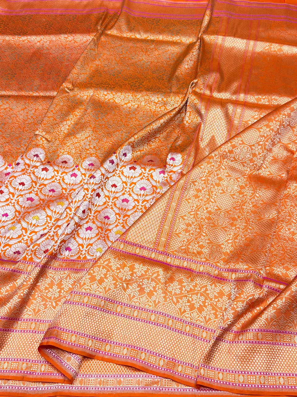 Orange Handwoven Pure Banarasi Silk Saree
