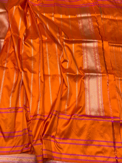 Orange Handwoven Pure Banarasi Silk Saree