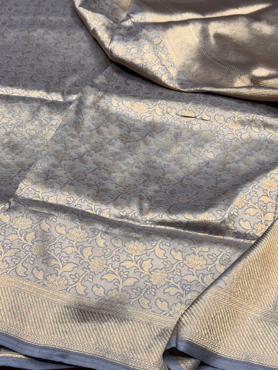 Powder Blue Pure Silk Brocade Saree