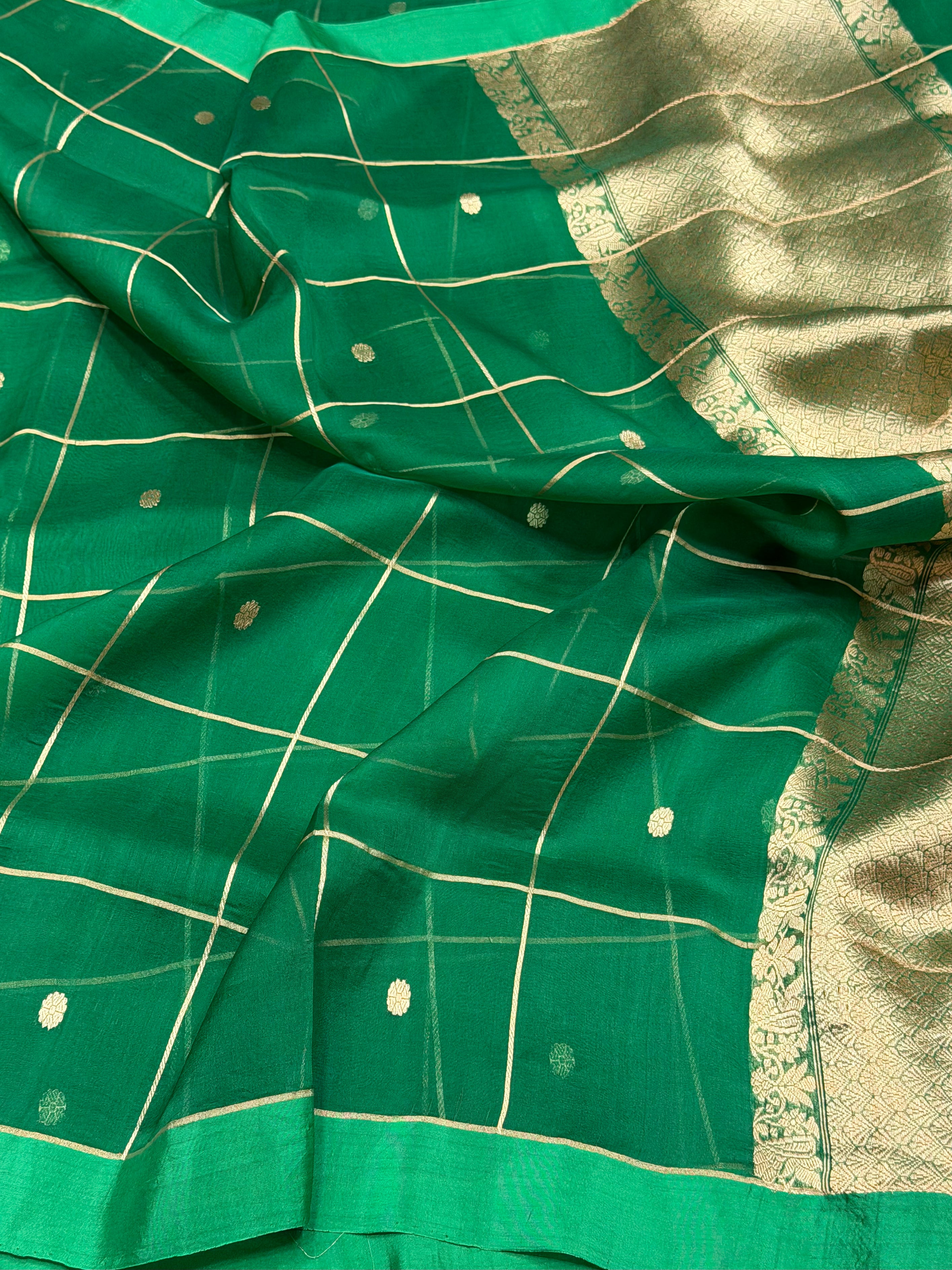 Green Handwoven Pure Banarasi Organza Silk Saree