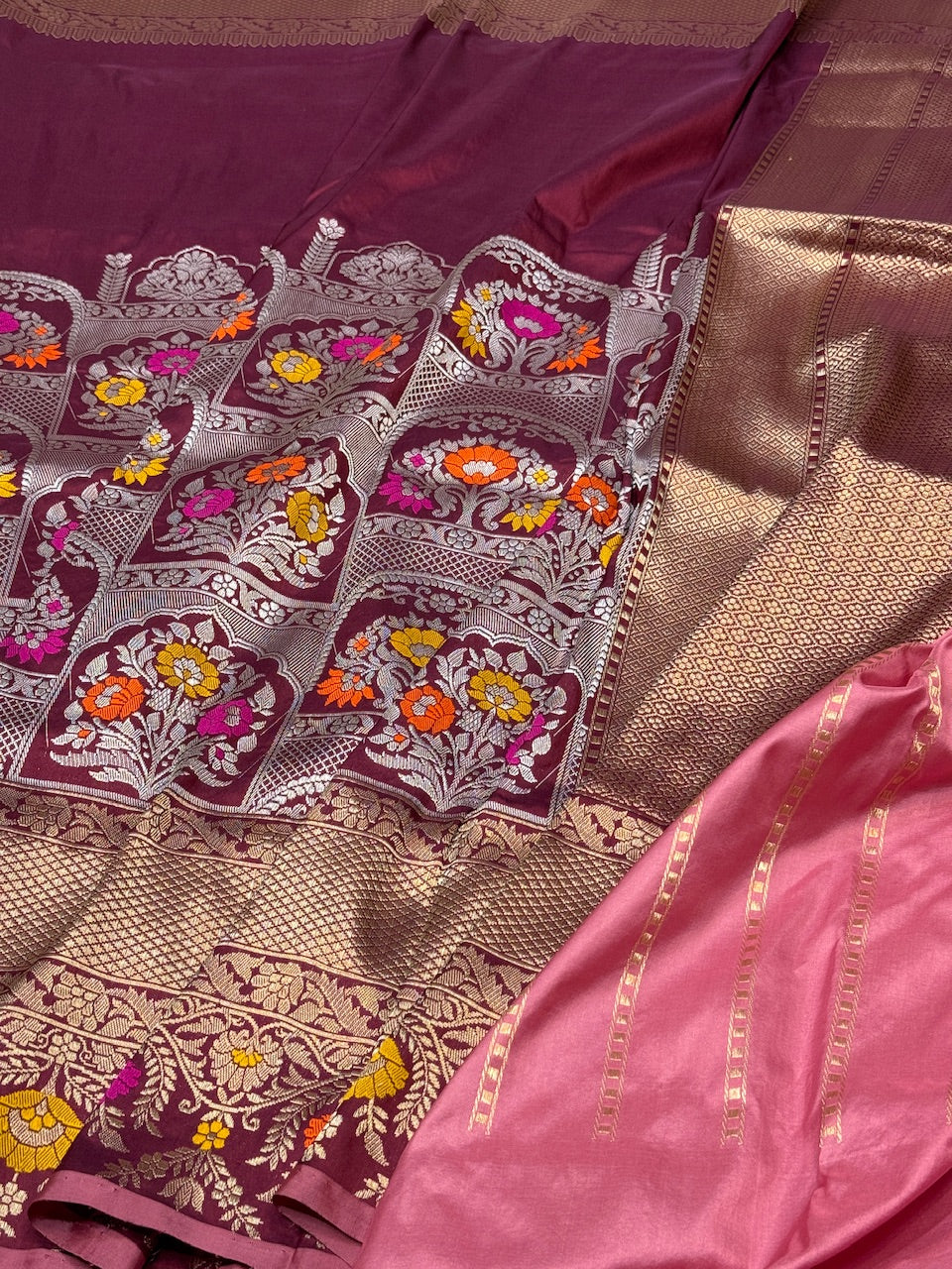 Wine Handwoven Banarasi Pure Silk Saree