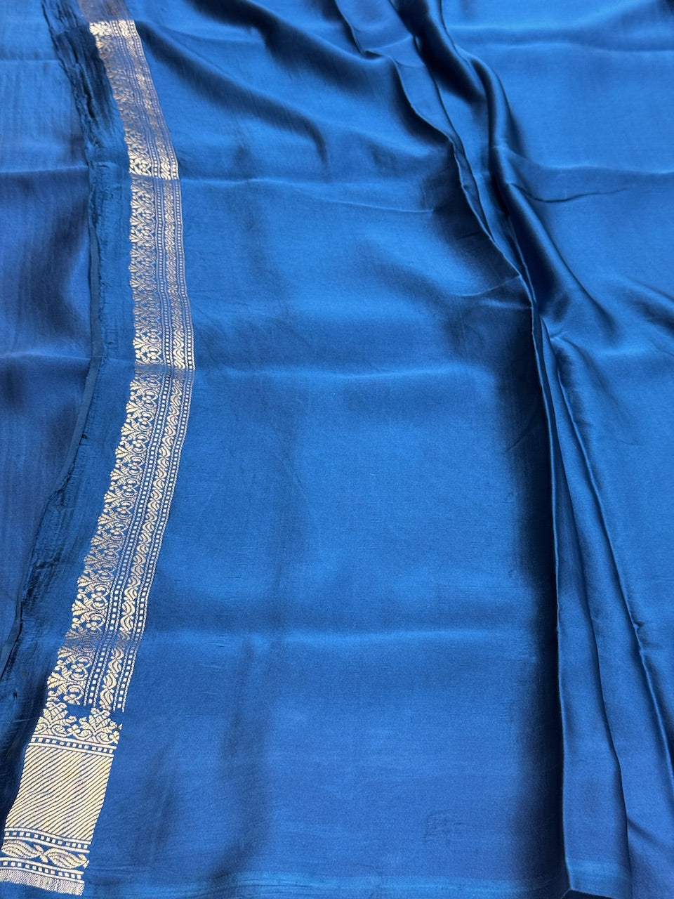 German Blue Handwoven Pure Banarasi Mashru Silk Saree