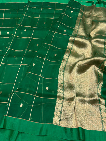 Green Handwoven Pure Banarasi Organza Silk Saree