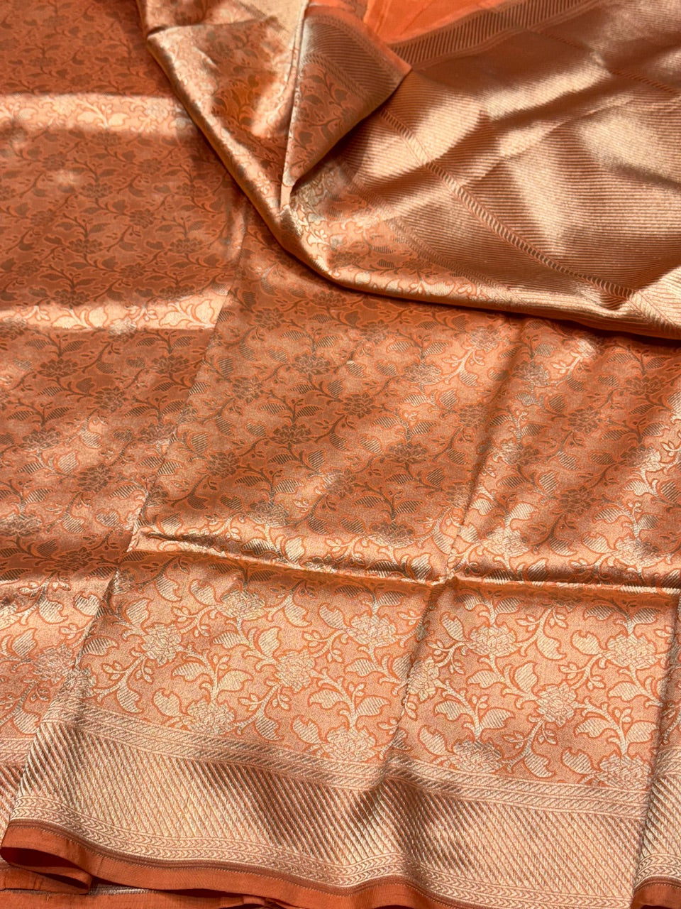 Rustic Orange Pure Silk Brocade Saree