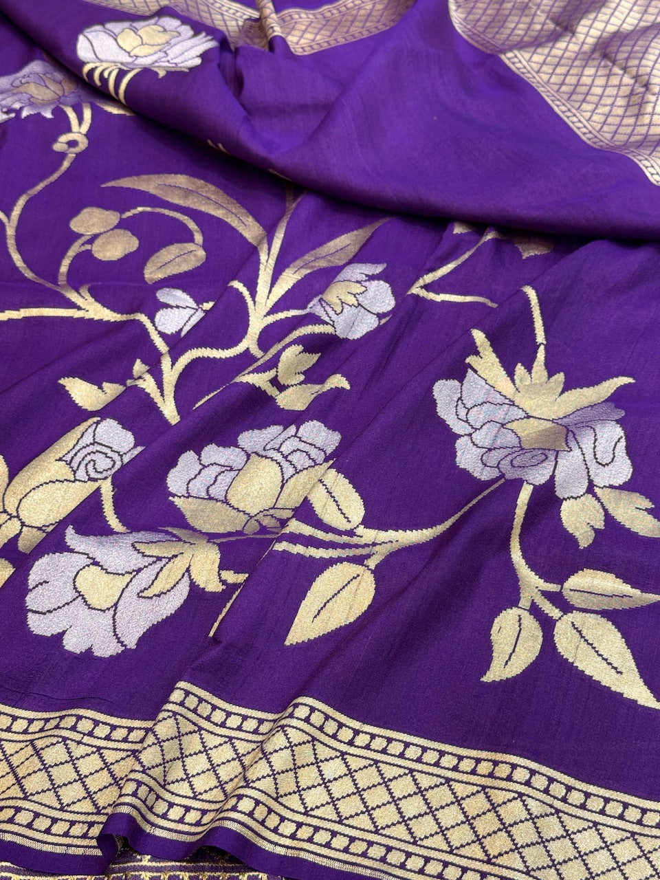 Purple Banarasi Pure Tussar Georgette Saree