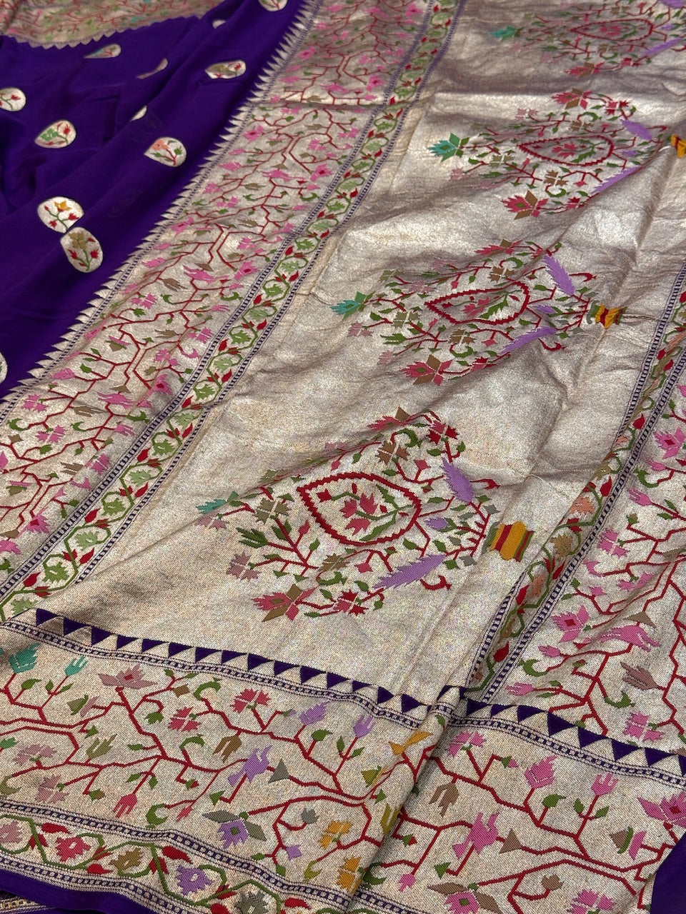 Purple Banarasi Pure Chiffon Georgette Saree